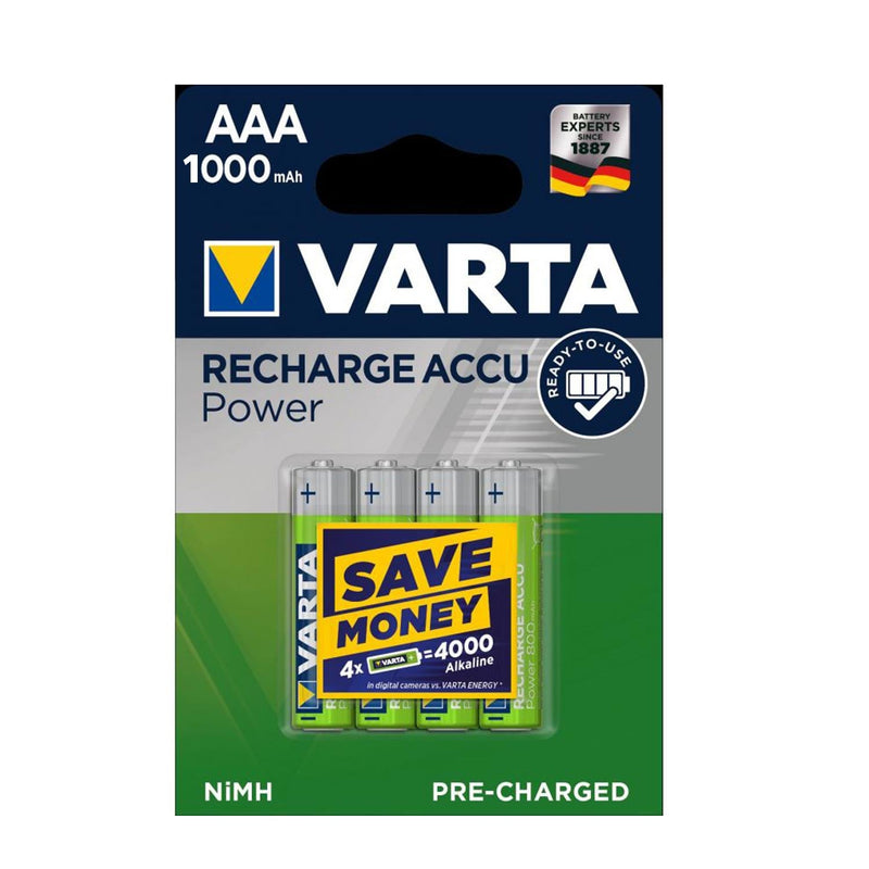 VARTA Recharge Accu Power Micro AAA NiMH 1000mAh Batteries (Pack of 4)