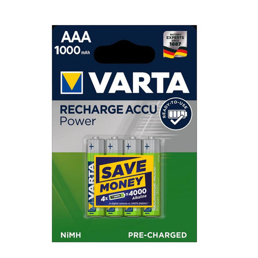 VARTA Recharge Accu Power Micro AAA NiMH 1000mAh Batteries (Pack of 4)