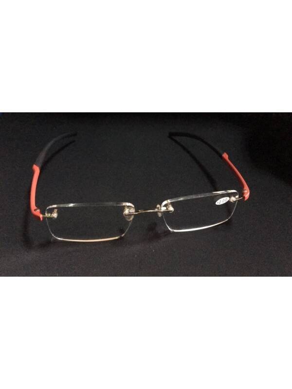 Rectangular Frameless Eyewear with Red-Black Arms