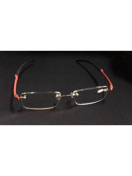 Rectangular Frameless Eyewear with Red-Black Arms