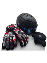 Ski Helmet with Face Cover and Gloves