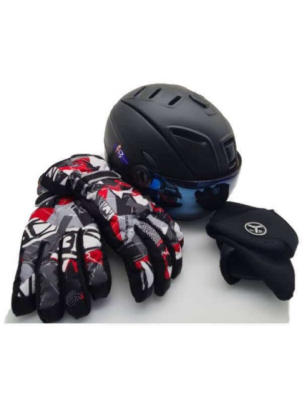 Ski Helmet with Face Cover and Gloves