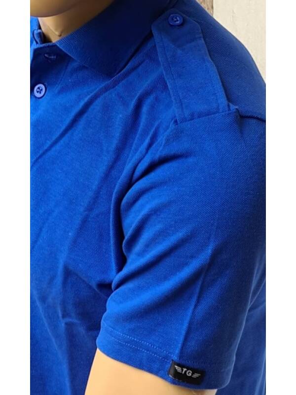 Cobalt Blue Polo Shirt with Epaulettes