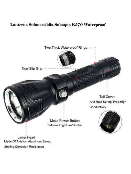Subaqua K570 Waterproof Submersible Flashlight 1200 Lumens