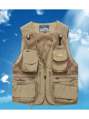 Multifunctional Mesh Vest Beige - Outdoor Fishing