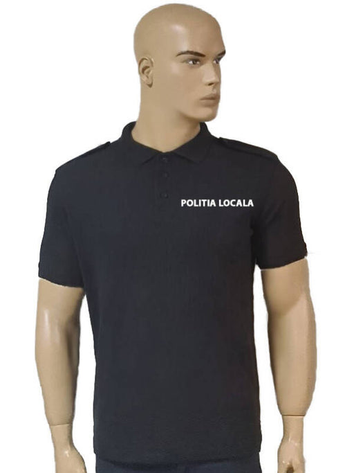 Black Polo Shirt with Epaulettes - Custom Institution Inscription