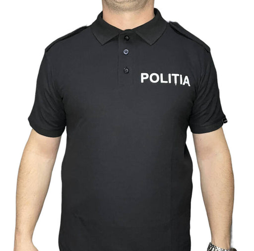 Black Police Polo Shirt with Epaulettes