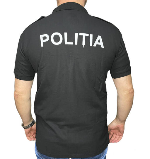 Black Police Polo Shirt with Epaulettes