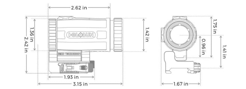 Holosun HM3XT 3X Magnifier Titanium Black QD Mount