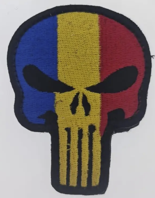 Embroidered Skull Patch Romania Tricolor Velcro