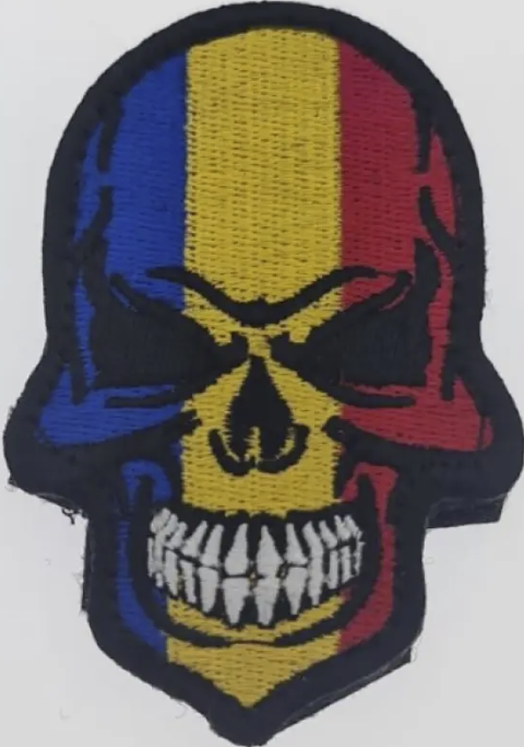Skull Contour Embroidered Patch Black