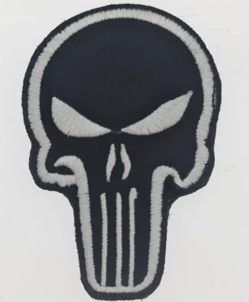 Embroidered Skull Patch White-Black with Velcro
