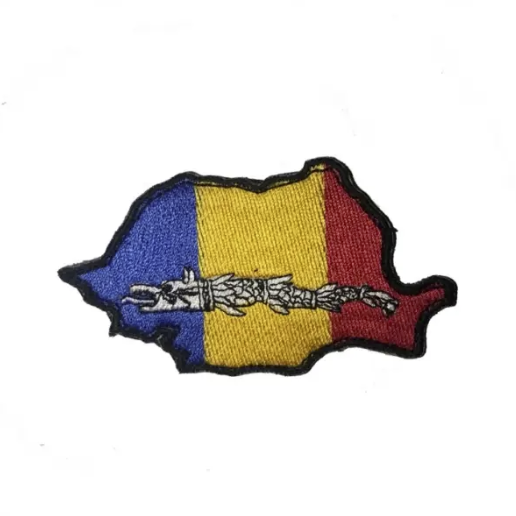 Embroidered Romania Map and Dacian Wolf Patch