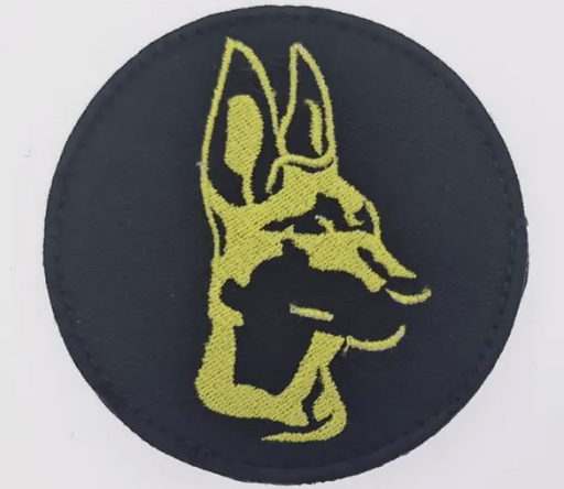 Round Canine Head Patch Green on Black