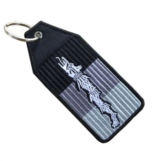 Dac Wolf Embroidered Keychain Gray with Black Outline