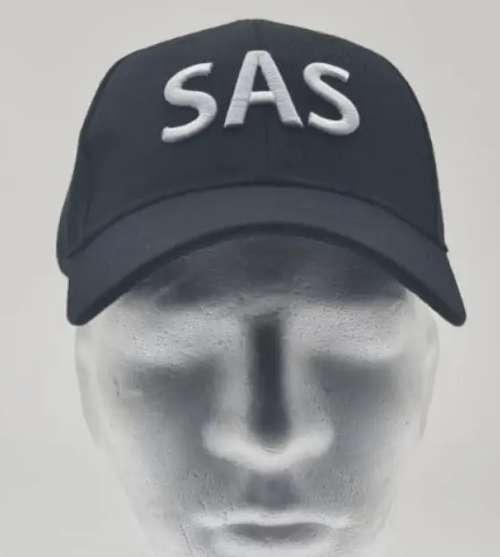 Black SAS Full Cap with White Inscription