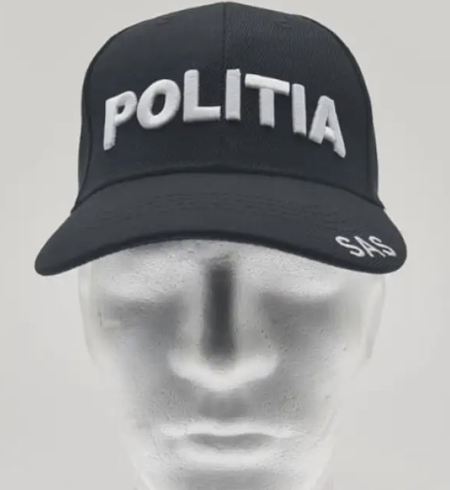 Black Adjustable Cap with POLITIA SAS White Inscription