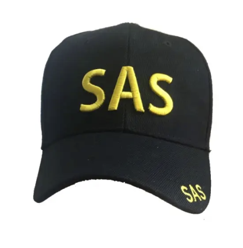 Black SAS Hat with Yellow Inscription