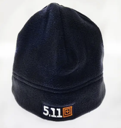 Black Fleece Beanie with White and Orange Embroidery
