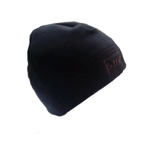Black Fleece Beanie with Beige Embroidery XL