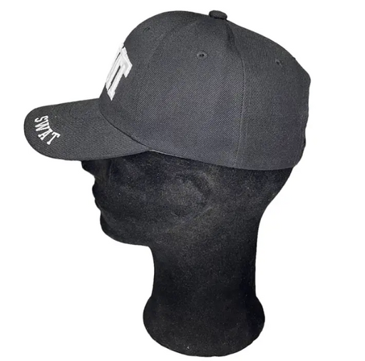 Black Adjustable SWAT Cap with White Embroidery