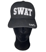 Black Adjustable SWAT Cap with White Embroidery