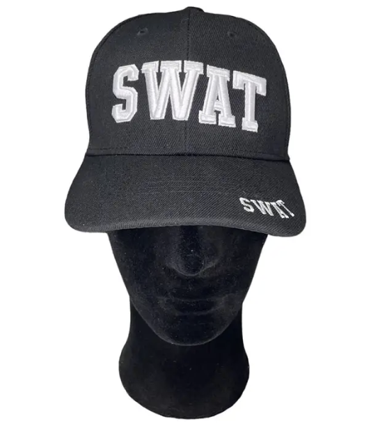 Black Adjustable SWAT Cap with White Embroidery