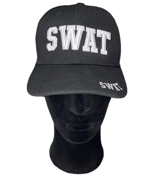Black Adjustable SWAT Cap with White Embroidery