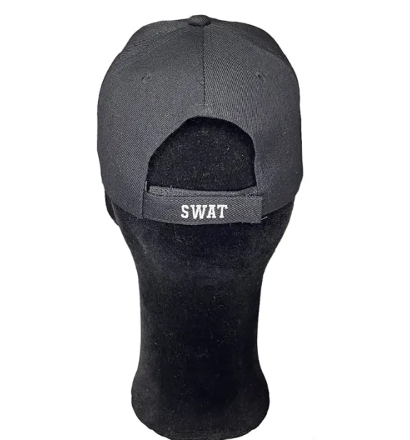 Black Adjustable SWAT Cap with White Embroidery