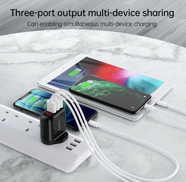 3-Port USB Wall Charger with Digital Display