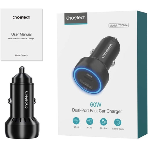 Dual USB-C and USB-A Car Charger 60W