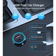 Dual USB-C and USB-A Car Charger 60W