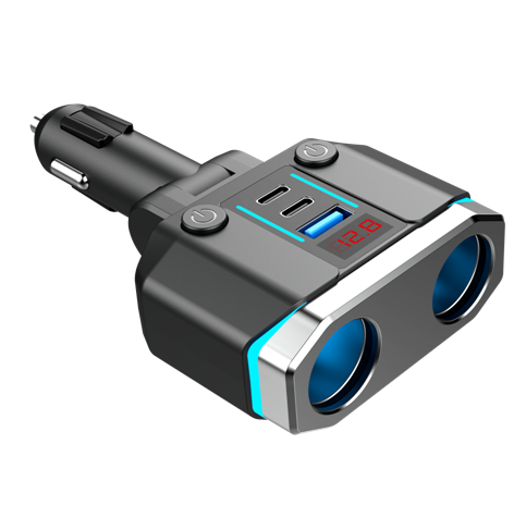 TC0020 Car Charger with Dual USB-C & USB-A Ports + Electric Lighter