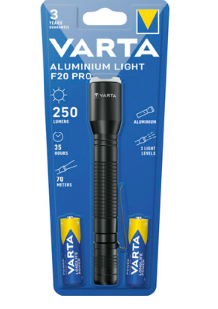 Varta Aluminium Light F20 Pro LED Flashlight incl 2AA