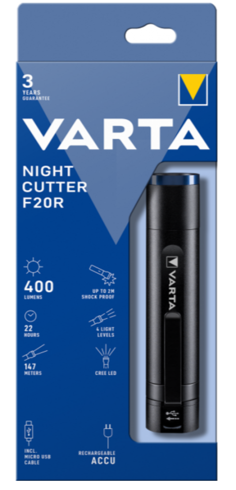 Varta Night Cutter F20R Rechargeable LED Flashlight