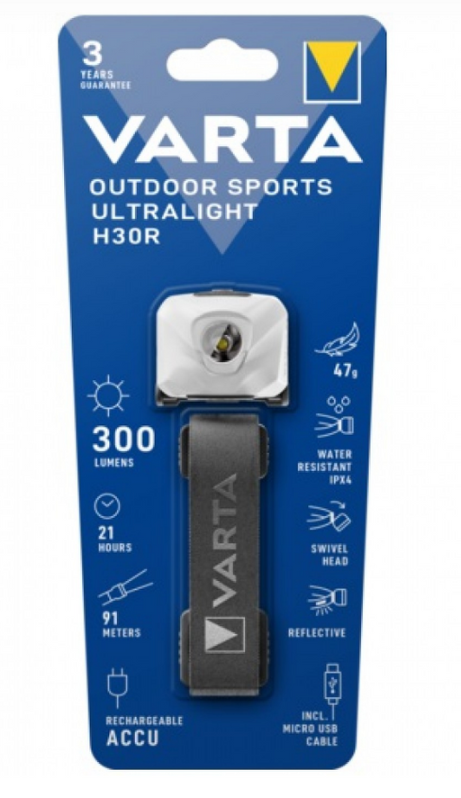 Varta Outdoor Sports Ultralight H30R Rechargeable Headlamp 300 Lumens