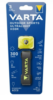 Varta Outdoor Sports Ultralight H30R Headlamp 300 Lumens Lime Yellow