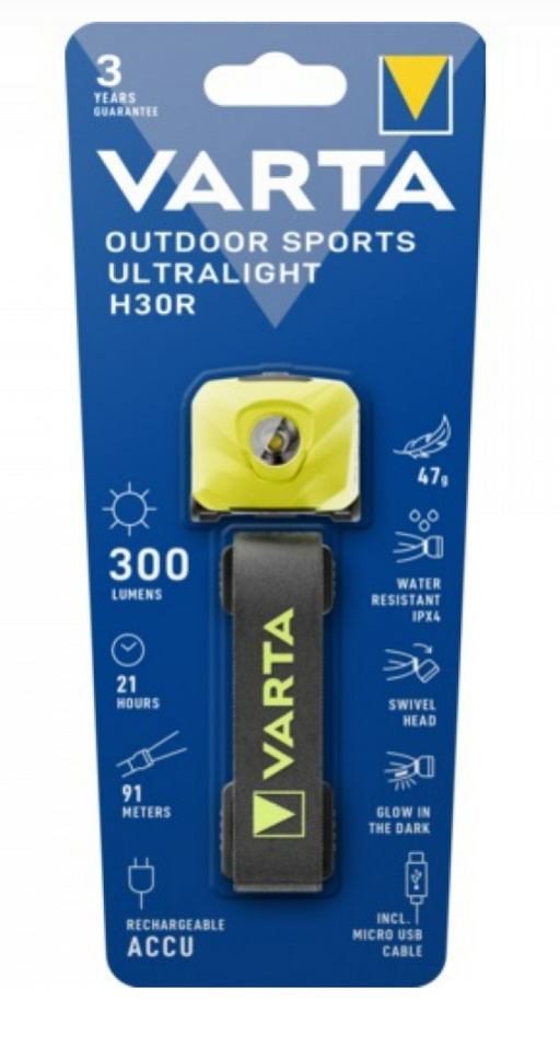 Varta Outdoor Sports Ultralight H30R Headlamp 300 Lumens Lime Yellow