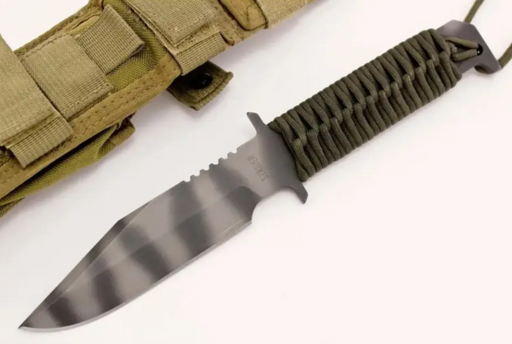 Strider Knives D9 Fixed Blade Knife with Tiger Stripe Finish and Paracord Handle