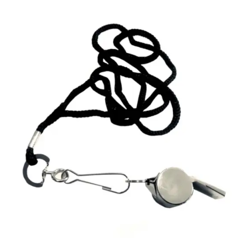 Metal Whistle with Silicone Ball and Black Cord